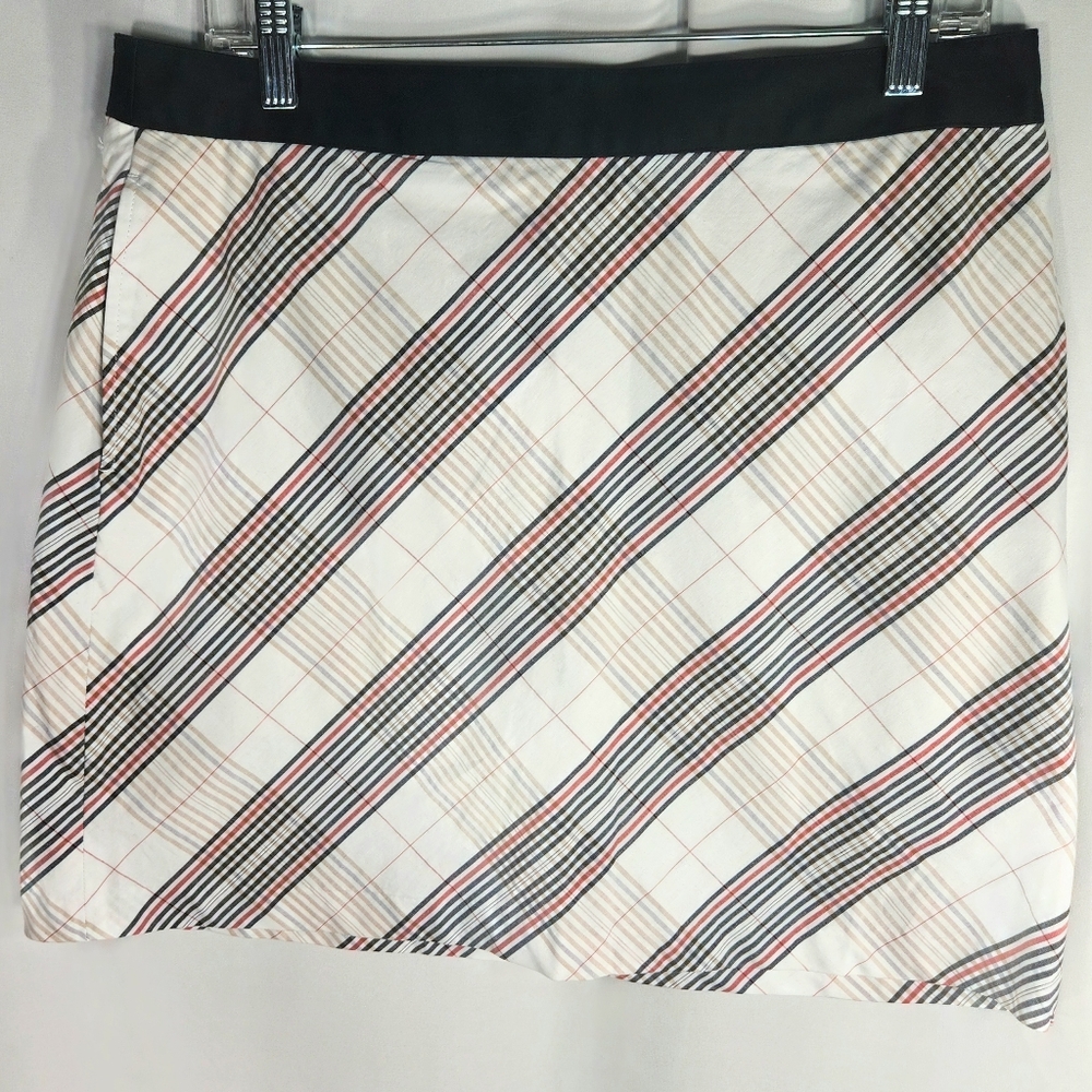 Greg Norman gn Shark White & Multicolored Plaid A-Line Skirt w/Pocket Size 10